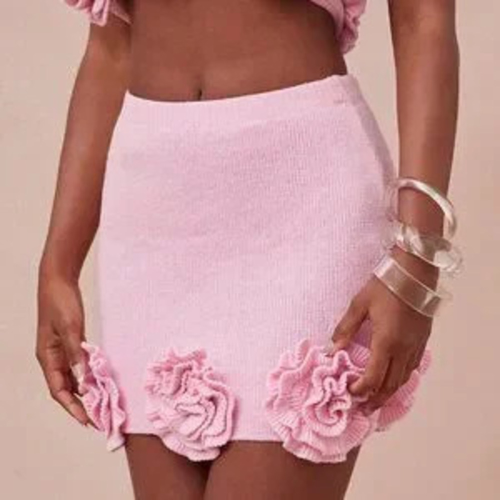 ZARA Pink Casual Women's Knit Floral Detail Festival Mini Skirt